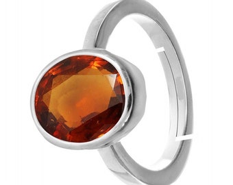 Gomed Ring Natural and Certified Hessonite Garnet (Gomed) Astrological Gemstone Adjustable for Men And Women