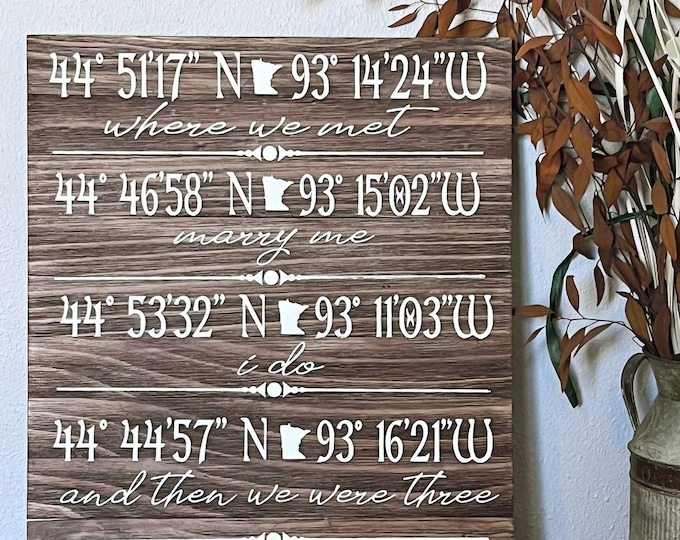 Featured listing image: Custom Coordinates Wood Sign, Personalized Location Plaque