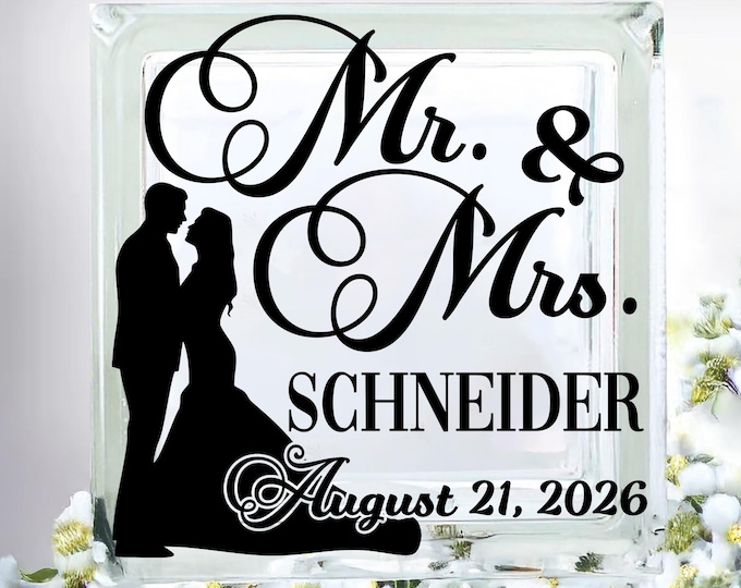 Featured listing image: Personalized Wedding Glass Block Decal: Mr & Mrs Decor