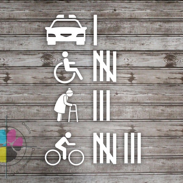 Strike Tally Decal; Funny Decal; Humorous Bumper Sticker; Old Lady; Wheelchair; Police Car; Biker; Hit total Sticker
