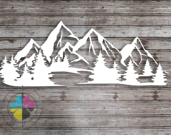 Featured listing image: Mountain Range Decal: Nature Car Bumper Sticker; Outdoor Enthusiast Decal