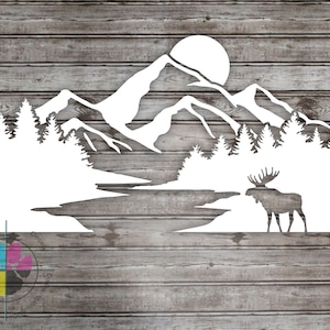 Mountain Decal; Mountain Range sticker; nature bumper sticker; outdoors decal; mountains sticker; Moose decal; Mountain and River Sticker