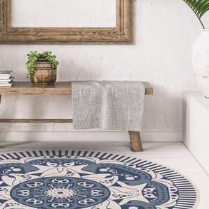 Rajesh Round Vinyl PVC Mat, Nursery Rug, Spanish Art, Classic Rug Pattern, Vinyl Floor Mat, Vinyl Rug, Vinyl Mat, Rugs For Living Room #30G
