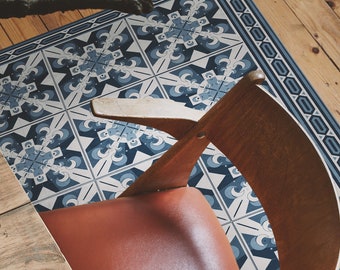 Nina Navy Vinyl PVC Matte, Schlafzimmer Dekor, Spanisches Dekor, Klassisches Teppichmuster, Vinyl Bodenmatte, Vinyl Teppich, Vinyl Matte, Vinyl Bodenfliesen #6E