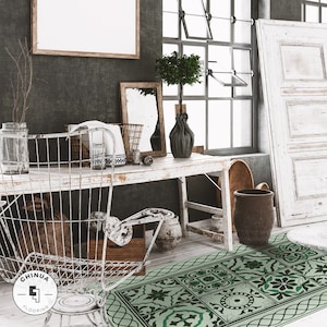 Madrid Green Vinyl PVC Mat, Plain mat, Scandinavian, Boho Rug, Vinyl Floor Mat, Vinyl Rug, Vinyl Mat, Vinyl Floor Tiles #33E