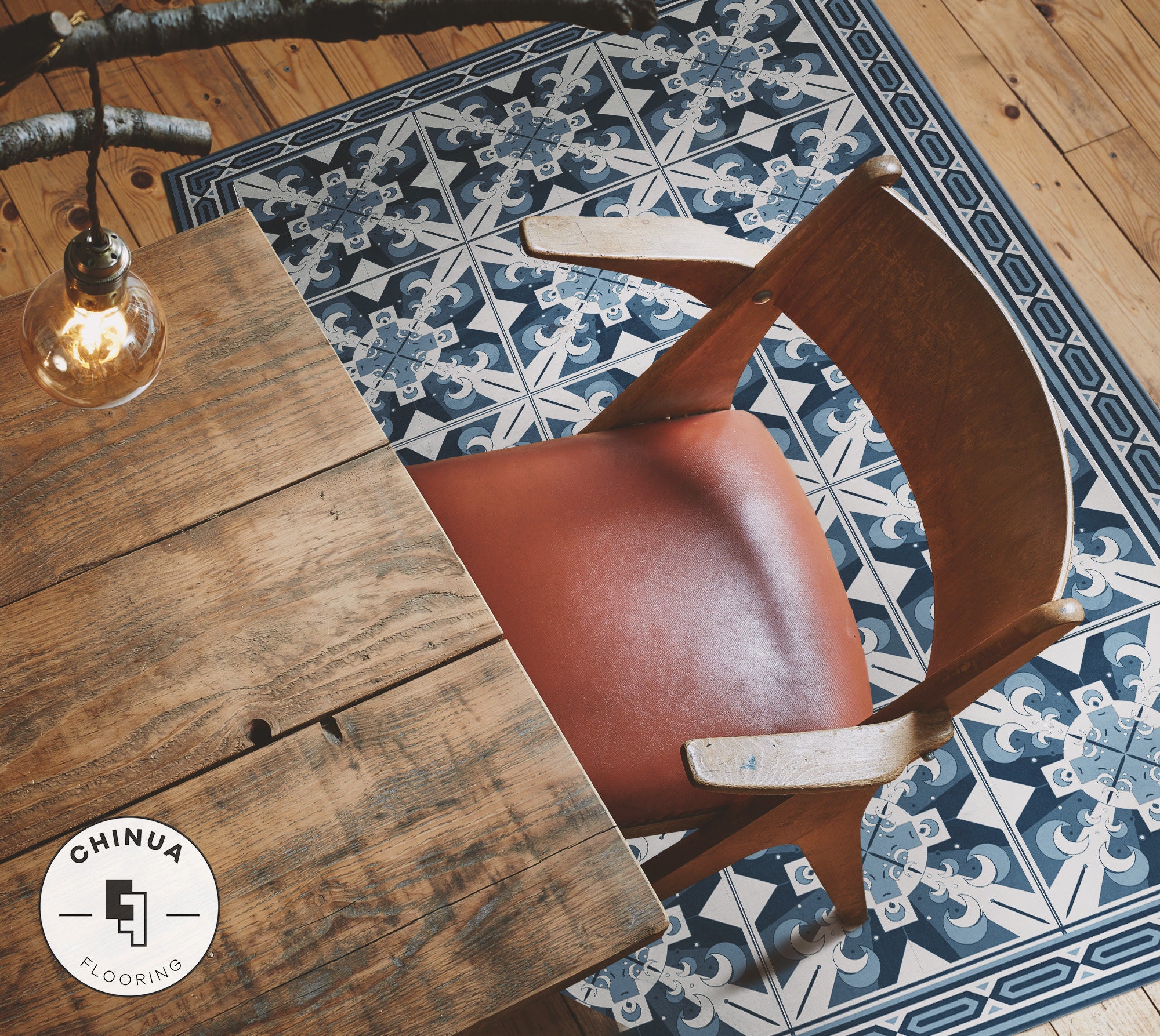 Tapis en Pvc Vinyle Nina Navy, Décoration de Chambre à Coucher, Décor Espagnol, Motif Tapis Classiqu