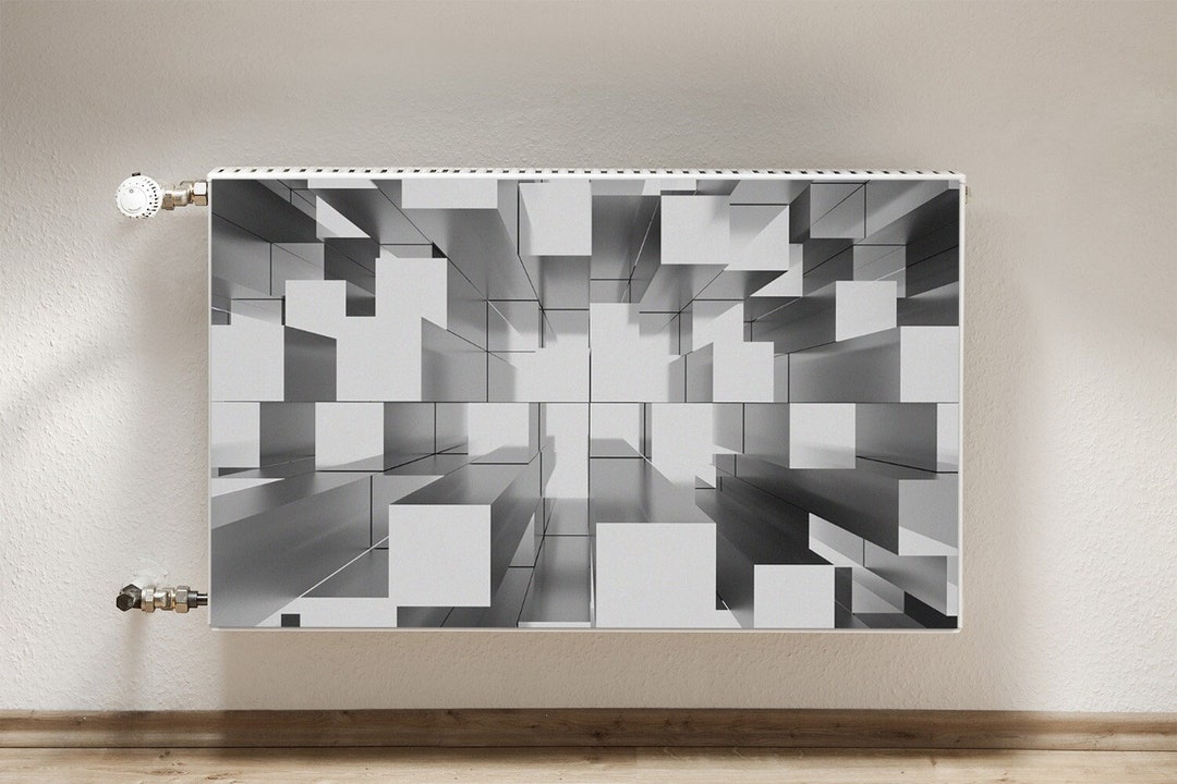 Radiator Cover for Home, Abstract Ilussion, Gray Heating Cover, Black ...