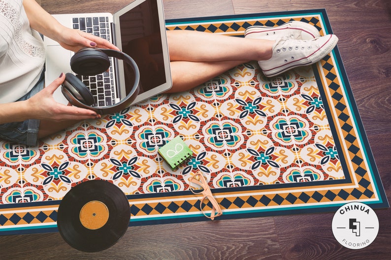 Supernova Red Vinyl PVC Mat Linoleum Rug Modern Home Decor Etsy