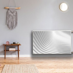 Cubierta de radiador para el hogar, cubierta de calefacción de líneas abstractas, esteras magnéticas impresas en plata, estera magnética blanca, decoración estética