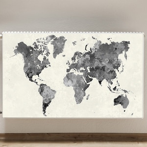 Radiator Cover For Home, Watercolor Map, Gray Magnet Mat, Beige Heating Cover, World Printed Magnet,, Aesthetic Decoration