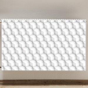 Radiator Cover For Home, Cubes Pattern Heating Cover, White, Gray Magnet Mat, Geometric Printed Magnet, Aesthetic Decoration