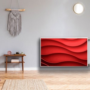 Radiator Cover For Home, Red Waves Radiator Magnet Cover, Ruby Magnetic Cover For The Radiator, Rose Printed Magnet, Modern Magnet Mat,