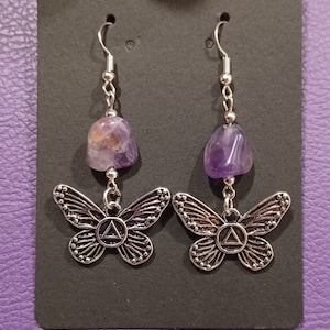 Amethyst AA Recovery Butterfly Earrings