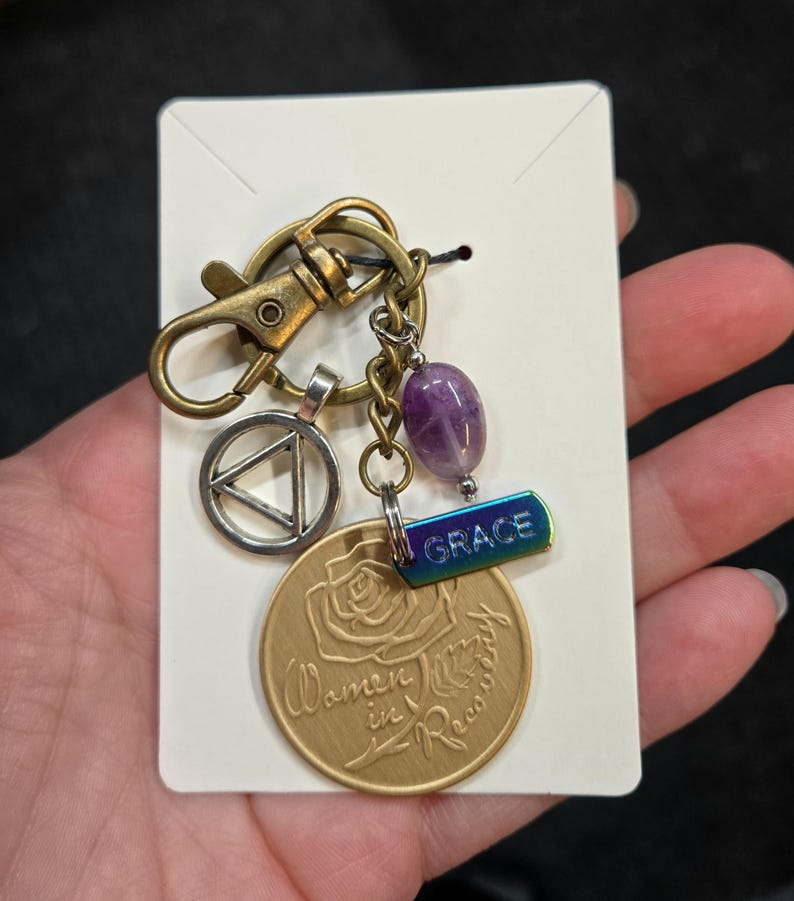 Recovery Star Keychain Women in Recovery Coin Keychain With an AA & Grace Charm, and Amethyst ...