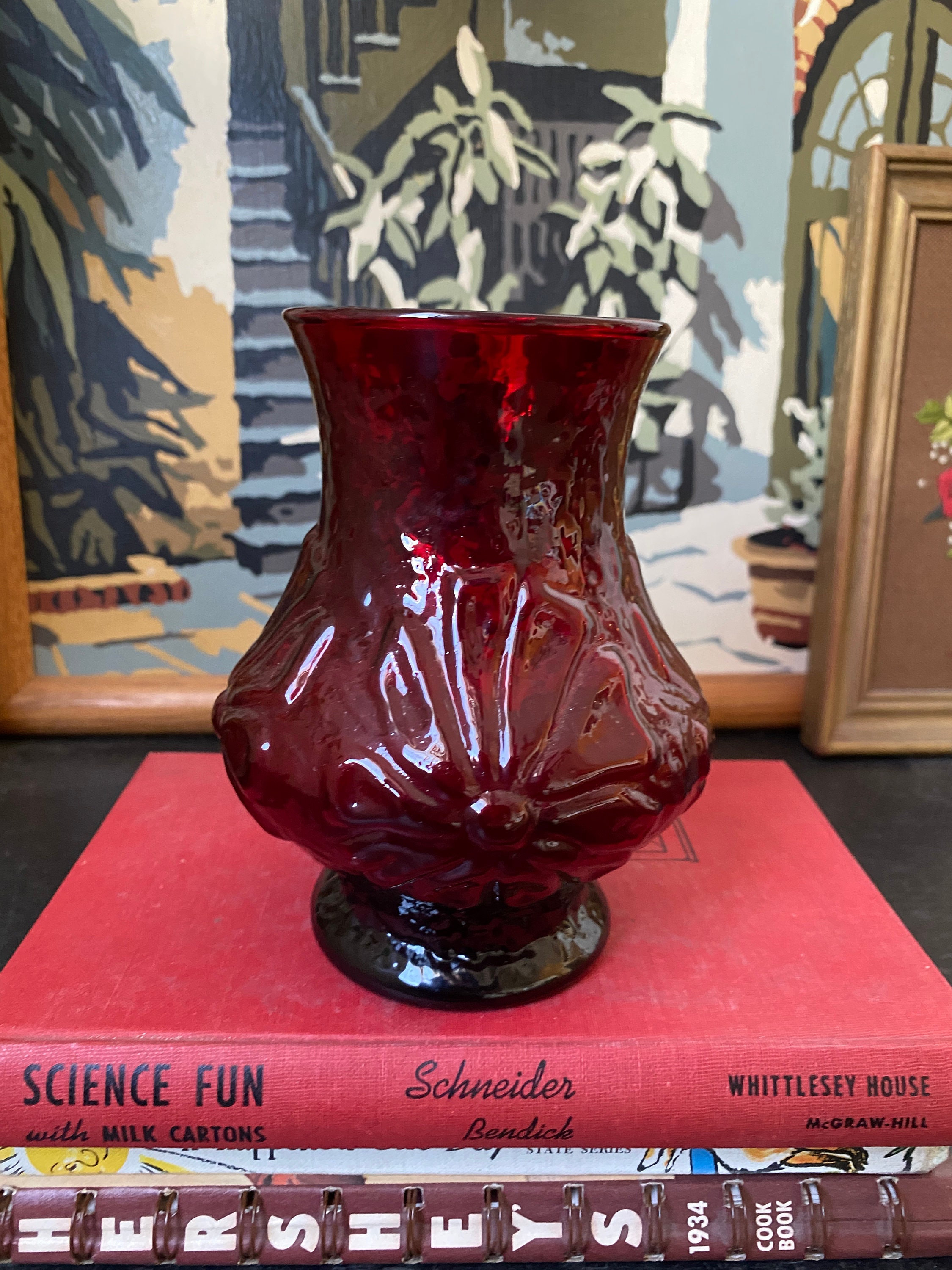 Vintage Red Flower Embossed Vase 60s/70s/80s Decor Mason Etsy UK