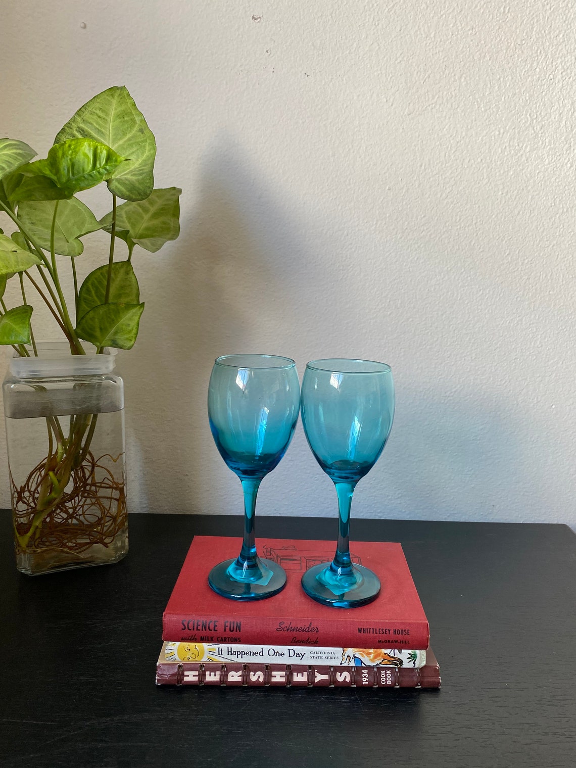 Vintage Aqua Blue Wine Glasses Columbia Cristar No Trim Etsy