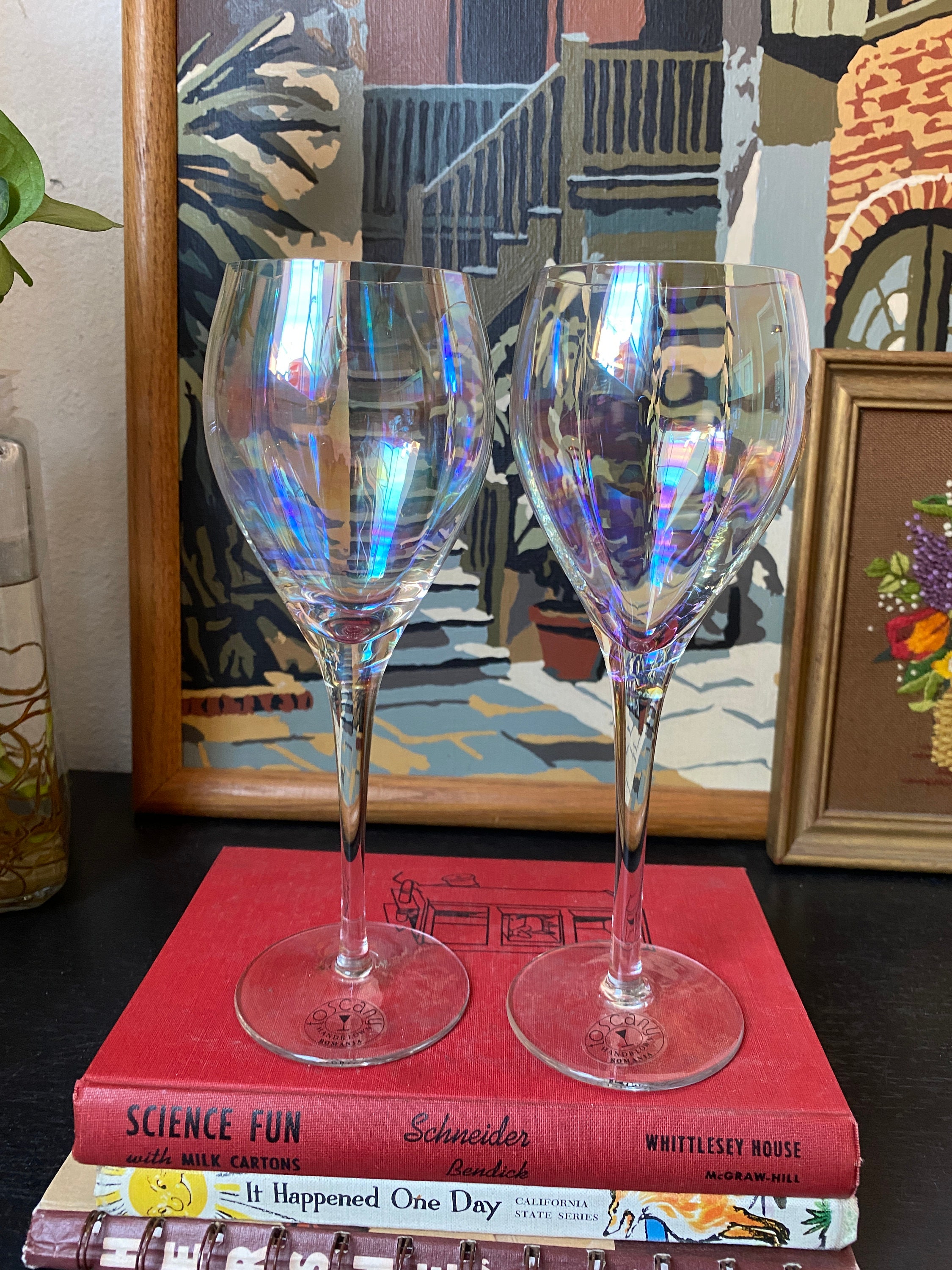 Vintage Iridescent Wine Glasses Toscany Romania Handblown Etsy