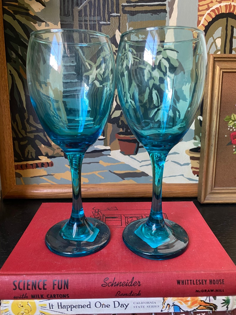 Vintage Aqua Blue Wine Glasses Columbia Cristar No Trim Etsy