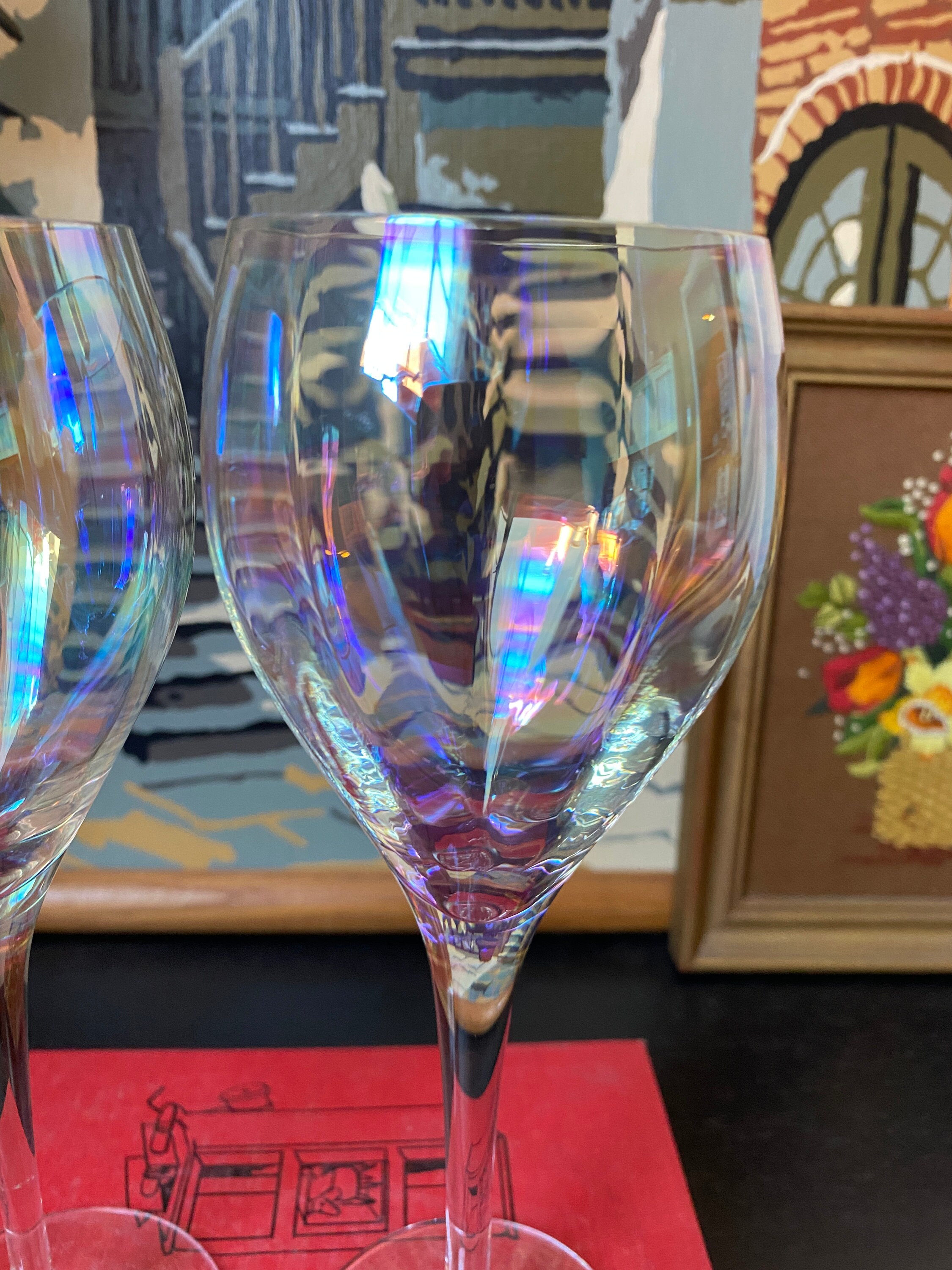 Vintage Iridescent Wine Glasses Toscany Romania Handblown Etsy