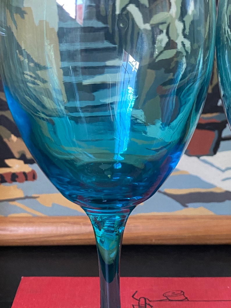 Vintage Aqua Blue Wine Glasses Columbia Cristar No Trim Etsy