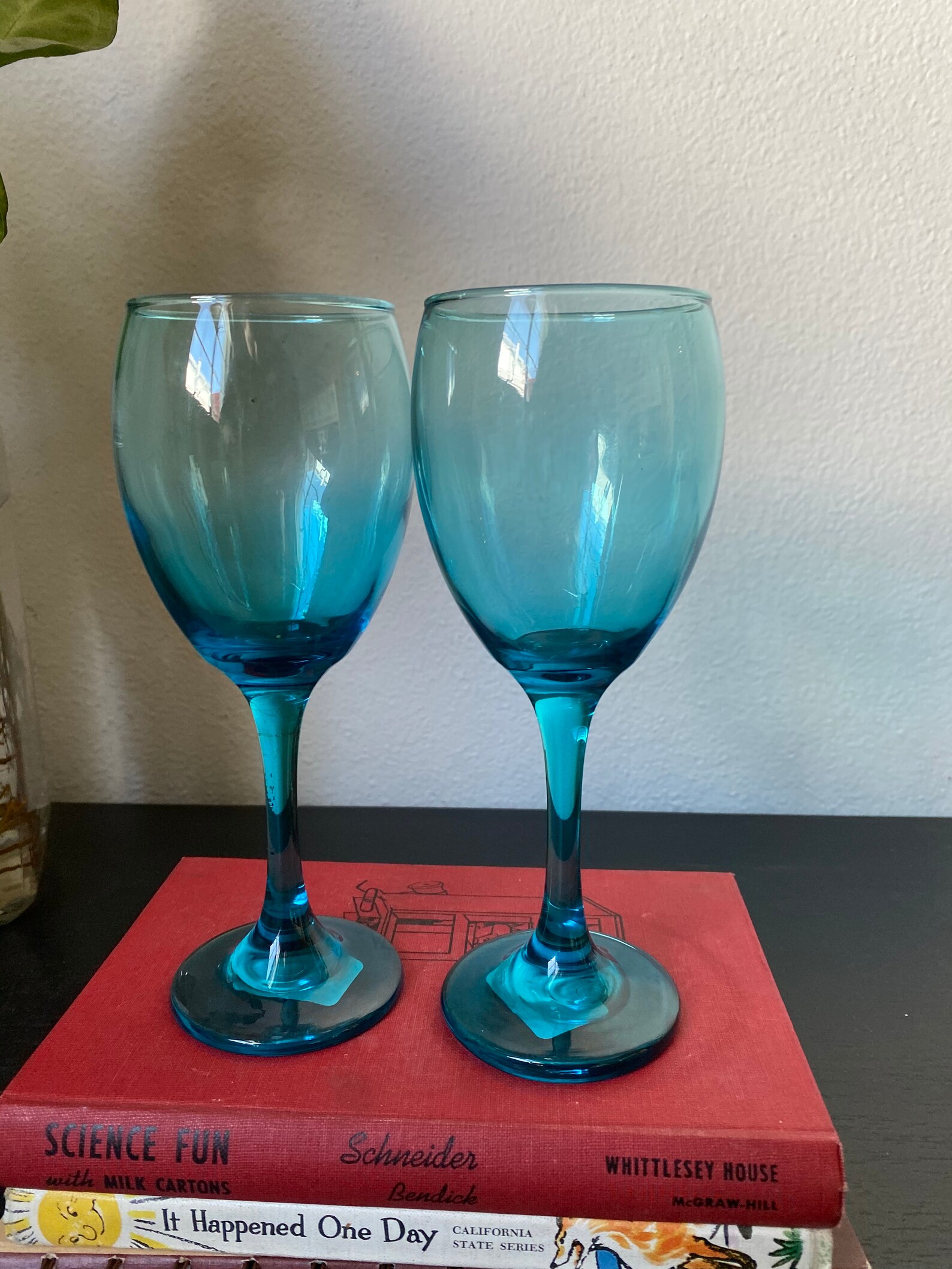 Vintage Aqua Blue Wine Glasses Columbia Cristar No Trim Etsy