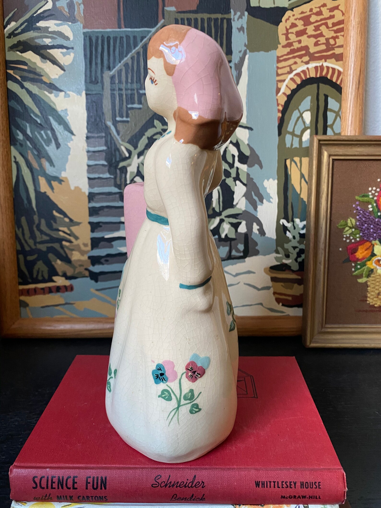 Vintage Lady with Basket Flowers Planter Figurines Planters Etsy