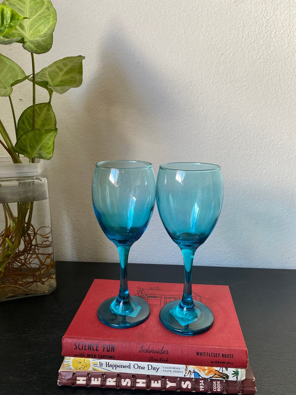 Vintage Aqua Blue Wine Glasses Columbia Cristar No Trim Etsy