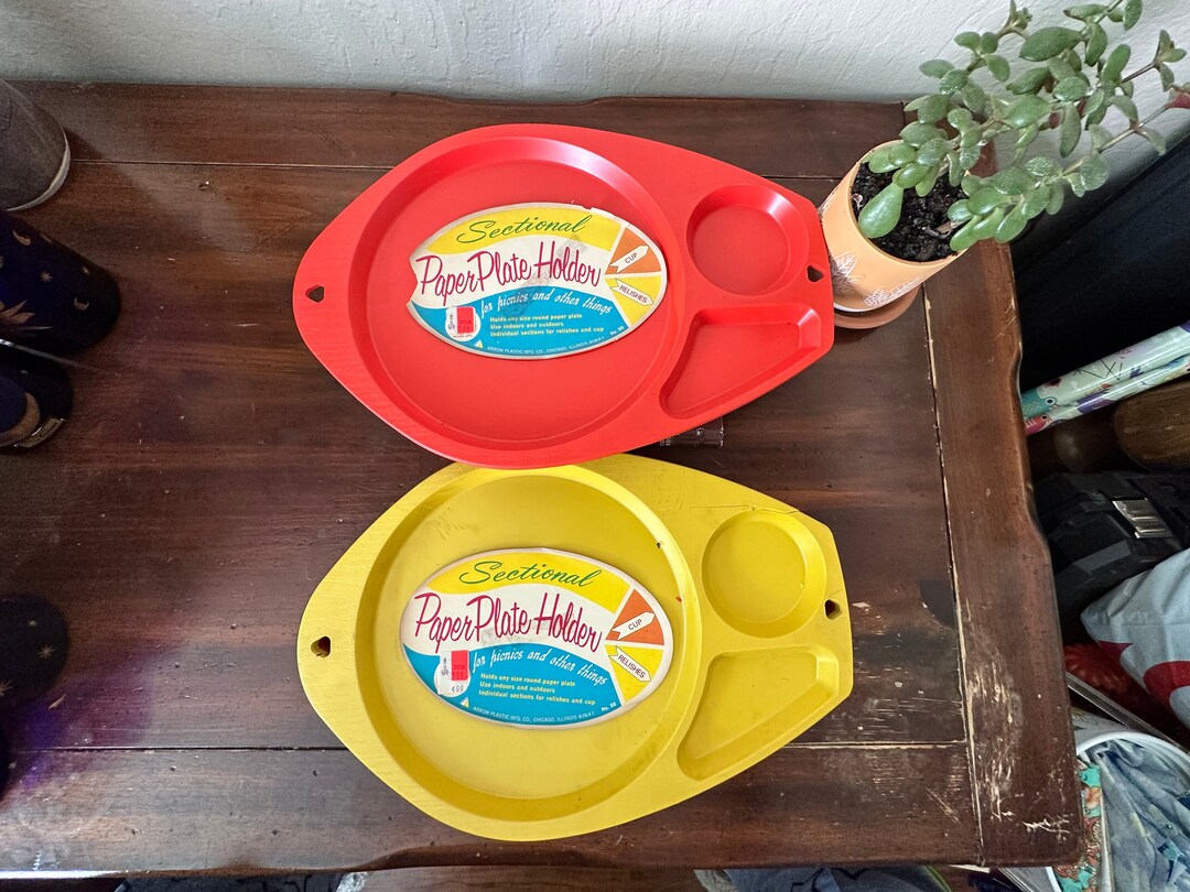 Vintage Paper Plate Holder Snack Trays & Cups Rainbow Colors Etsy