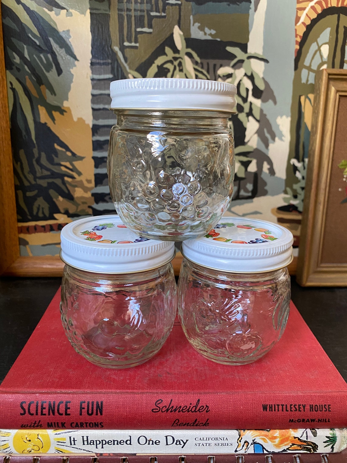Vintage Set 3 Stock Kerr Fruit Embossed Jar Decorative w/Lids Etsy