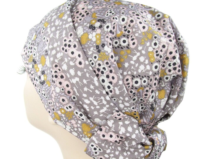 Sweet Mini Grey Floral Surgical Scrub Hat. Surgeons, Doctors & Nurses