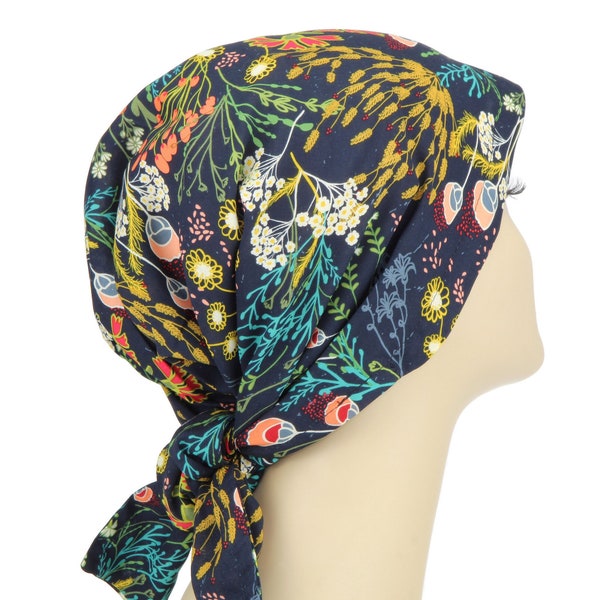 Foulard floral bleu rayonne Tichel couvre-chef turban moderne Mitpachat turban couvre-tête modestie turban réglable