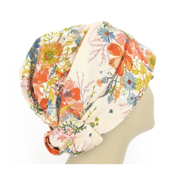Apricot Mallow Peach Floral Luxury Hair Scarf . Wildflowers Modesty Head Covering . Mitpachat Tichel Hijab Head Scarf . Alopecia Chemo Cap