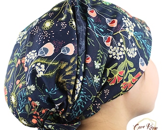 Deep Blue Floral Women&#39;s Luxury Hair Scarf . Floral Head Covering . Modern Hair Wrap . Modesty Head Cover. Mitpachat Tichel Hijab Head Cover