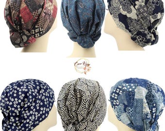 Copricapo per capelli con stampa giapponese indaco, foulard leggero, copricapo da donna