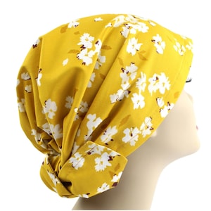 Honey Floral Mustard Yellow Boho Floral Women&#39;s Scrub Cap . Doctor & Nurses Scrub Cap . Surgical Scrub Hat . LPN RN Flower Nurses CareKap