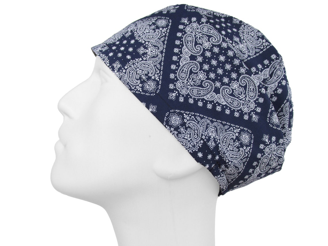 Indigo Blue Bandana Surgical Scrub Cap . Medical Head Cover Etsy