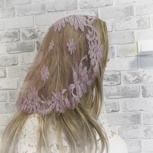 Lilac French Lace Spanish Princess Style MANTILLA Catholic Mass Veil Chapel Veil Church Headcovering (0013LNK Olivia)