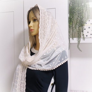 CHAPEL MANTILLA /Lace Mantilla/Long scarf Veil/ Church Headcovering/ Mass Mantilla/Praying Scarf Veil Mantilla