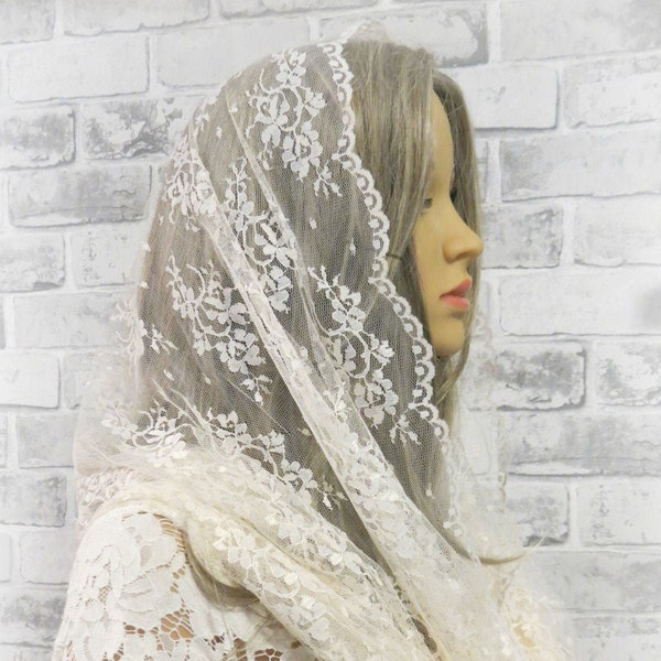 CHAPEL MANTILLA Beautiful traditional vintage inspired french lace infinity scarf Mass veil Church praying veil Chapel headcovering(0017LNK)