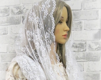 CHAPEL MANTILLA Beautiful traditional vintage inspired french lace infinity scarf Mass veil Church praying veil Chapel headcovering(0017LNK)