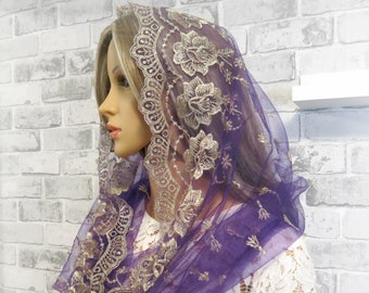 CHAPEL MANTILLA Beautiful traditional vintage inspired french lace infinity scarf Mass veil Church praying veil Chapel veil (PR0036I)
