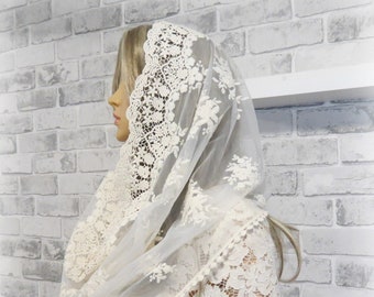 CHAPEL MANTILLA Beautiful traditional vintage inspired lace infinity scarf Mass veil Church praying veil Chapel Veil(0057LNK)