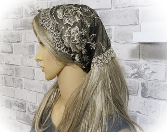 CHAPEL HEAD WRAP -  Lace chapel mantilla Mass veil Chapel scarf Chapel head wrap Catholic chapel veil Church mantilla (0036LNK)