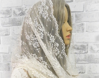 CHAPEL MANTILLA Beautiful traditional vintage inspired french lace infinity scarf Mass veil Church praying veil Chapel headcovering(0017LNK)