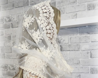 CHAPEL MANTILLA Beautiful traditional vintage inspired lace infinity scarf Mass veil Church praying veil Chapel Veil(BG0057I)