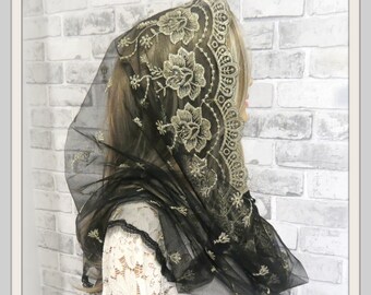 CHAPEL MANTILLA Beautiful traditional vintage inspired french lace infinity scarf Mass veil Church praying veil Chapel headcovering