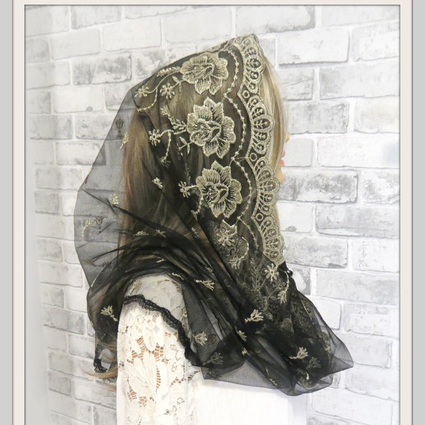 CHAPEL MANTILLA Beautiful traditional vintage inspired french lace infinity scarf Mass veil Church praying veil Chapel headcovering