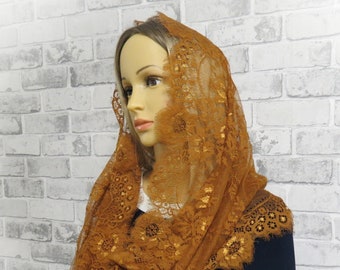 CHAPEL MANTILLA, Beautiful traditional vintage inspired french lace infinity scarf, Catholic Mass Mantilla Veil (LNK0138)