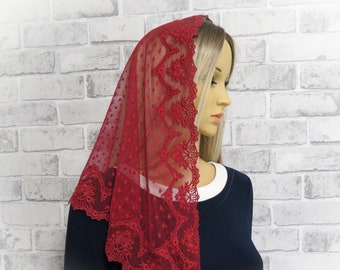 CHAPEL MANTILLA, Lace Chapel Veil, Catholic Mass Veil, Traditional Headcovering, Mass mantilla