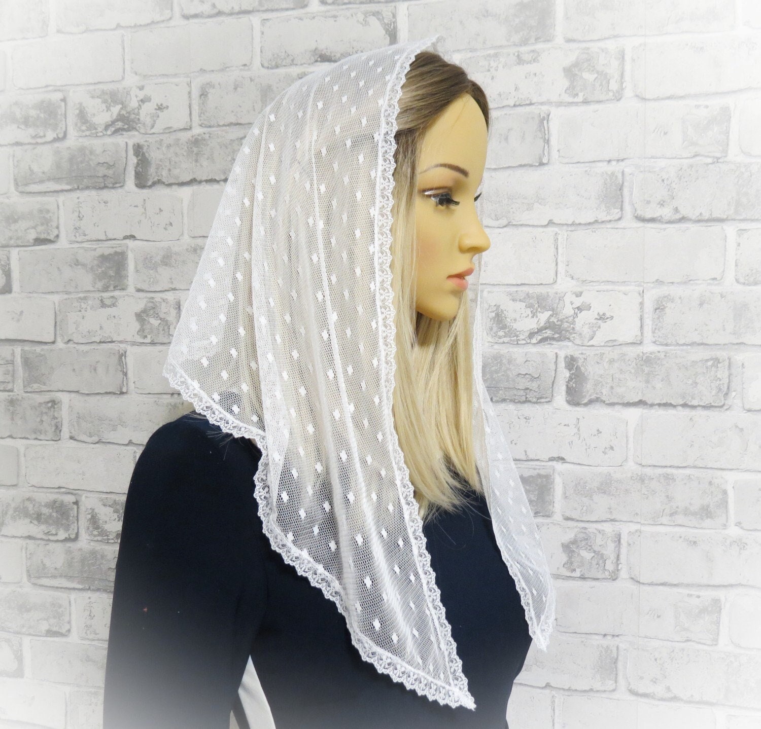 Mantilla In Pizzo Triangolare Hirten Per Messa E Cappella, Bianco O Nero, Con Etichetta